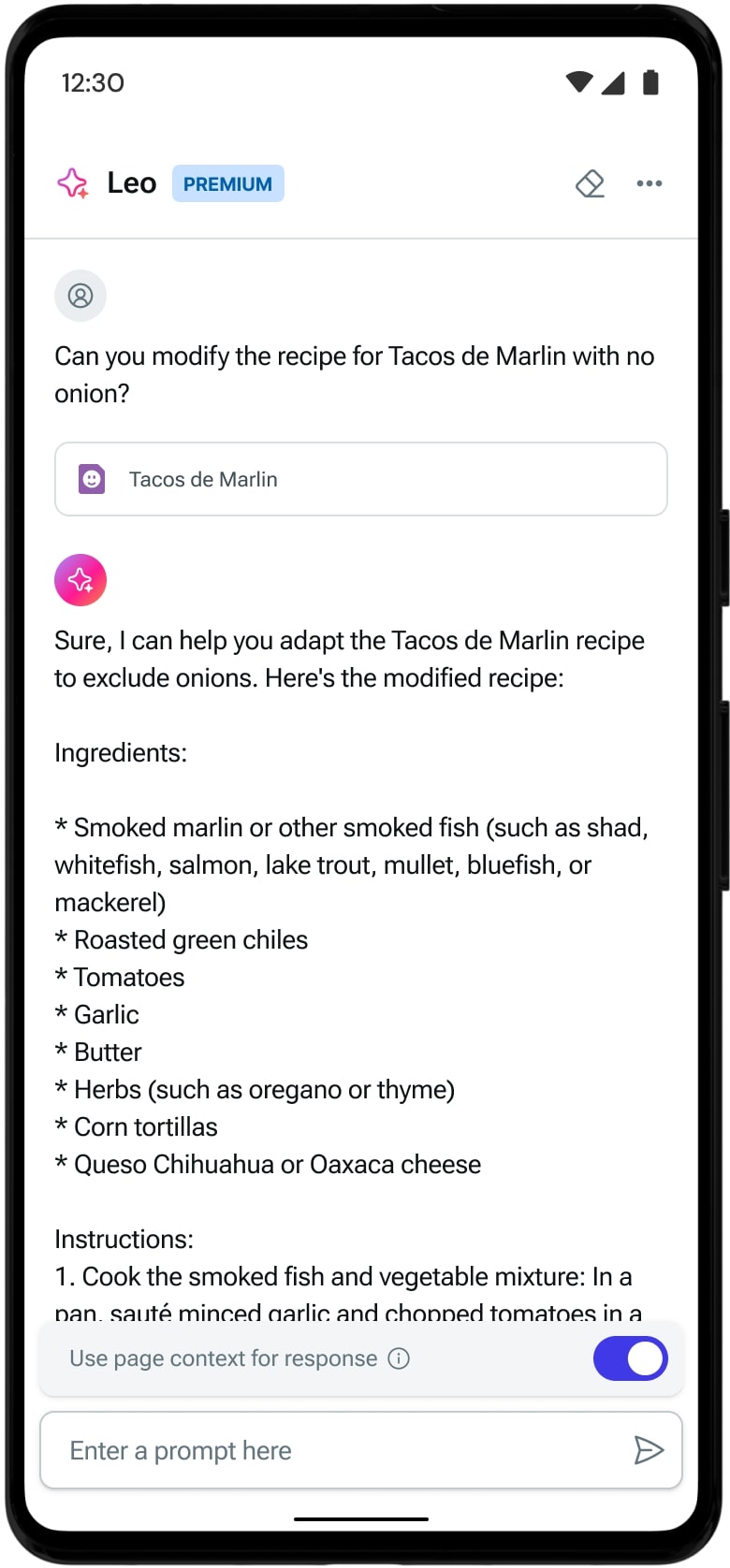 Asking Leo to modify a recipe.