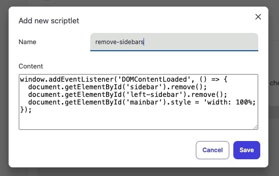 Customize a website's appearance with custom scriptlets