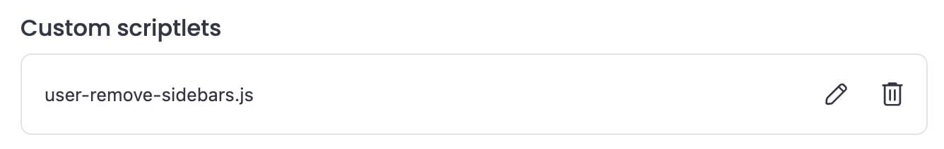 Custom scriptlet entry with Edit and Delete buttons