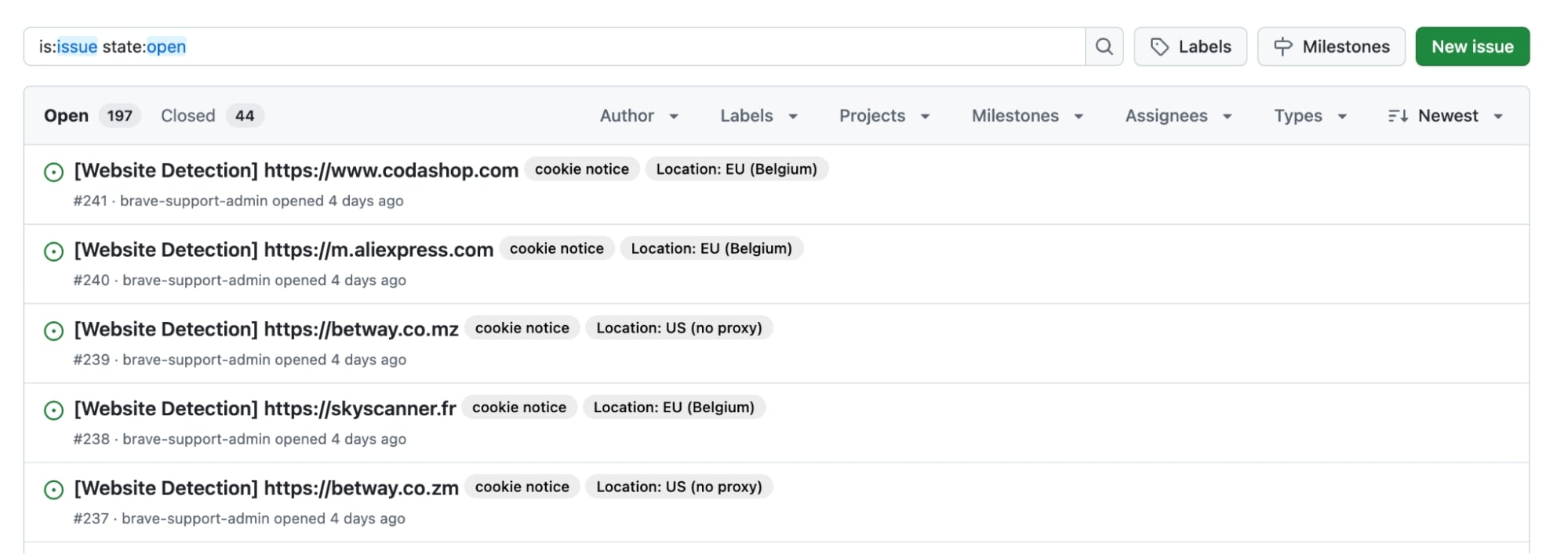 Cookie notice GitHub Issues