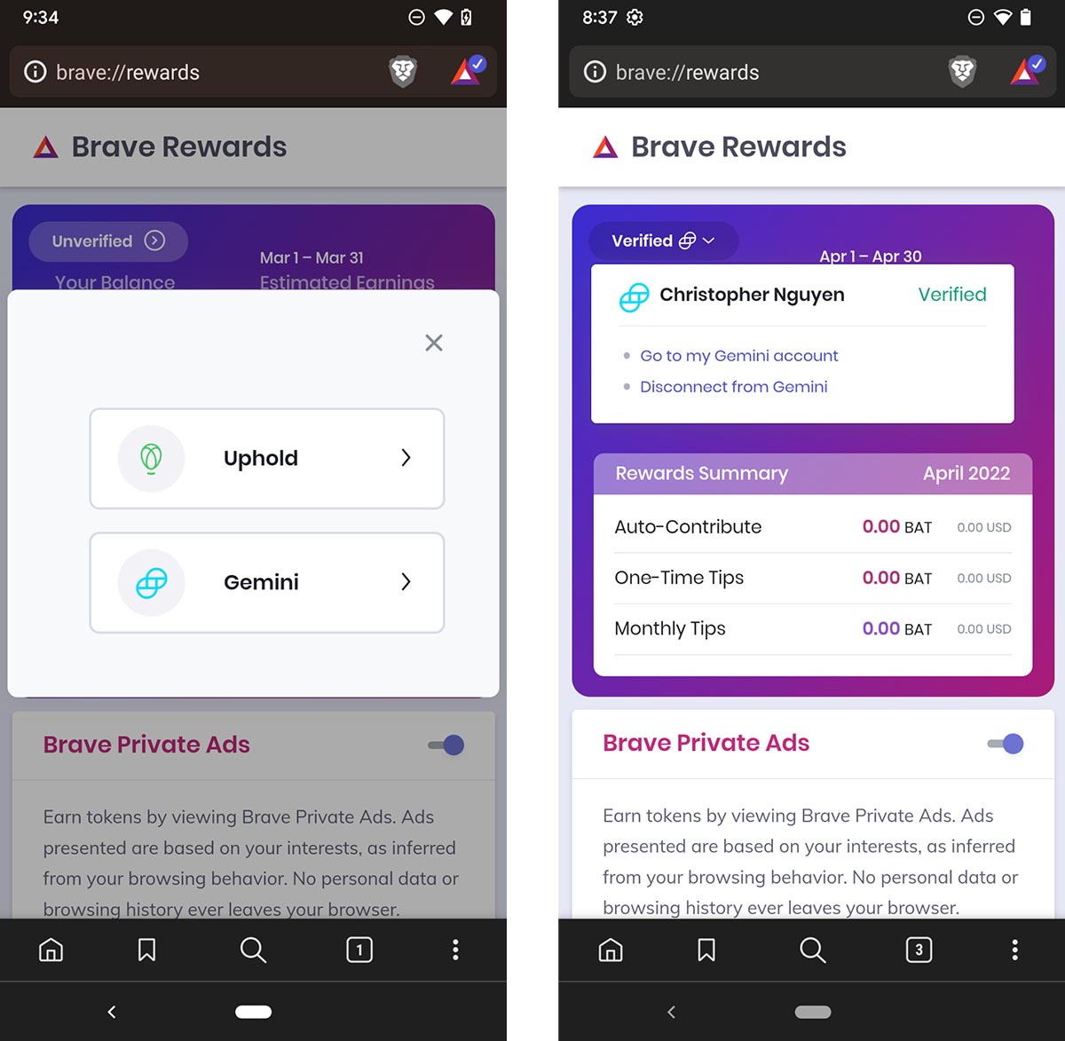 Gemini in Brave, on Android