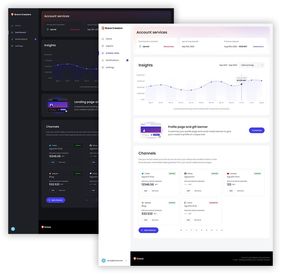 Brave Creators Dashboard Redesign Preview