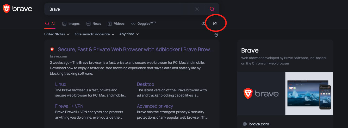 How to submit feedback on the search results page.