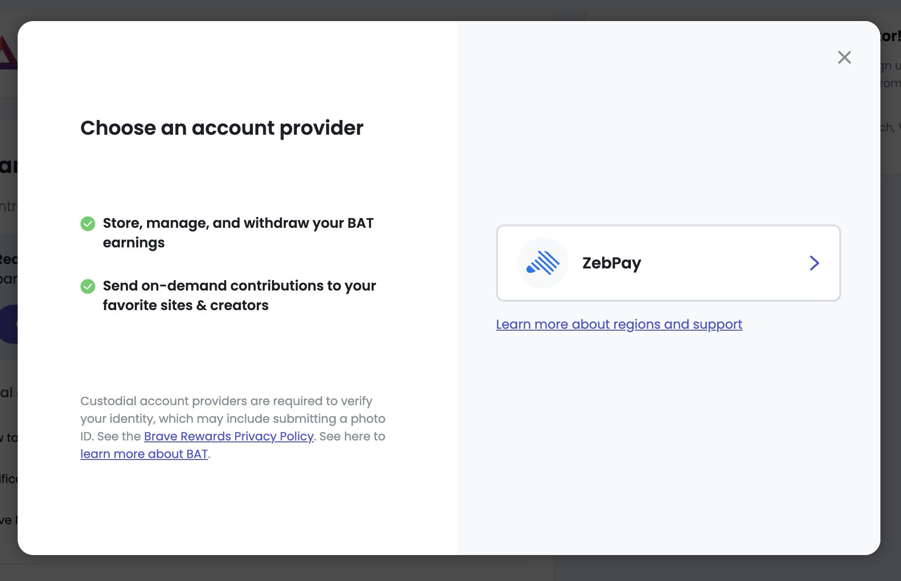 ZebPay as an option in Brave Rewards