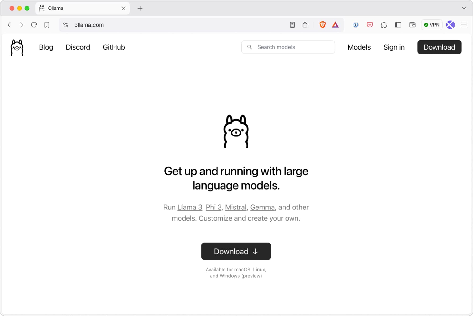 A screenshot of ollama.com