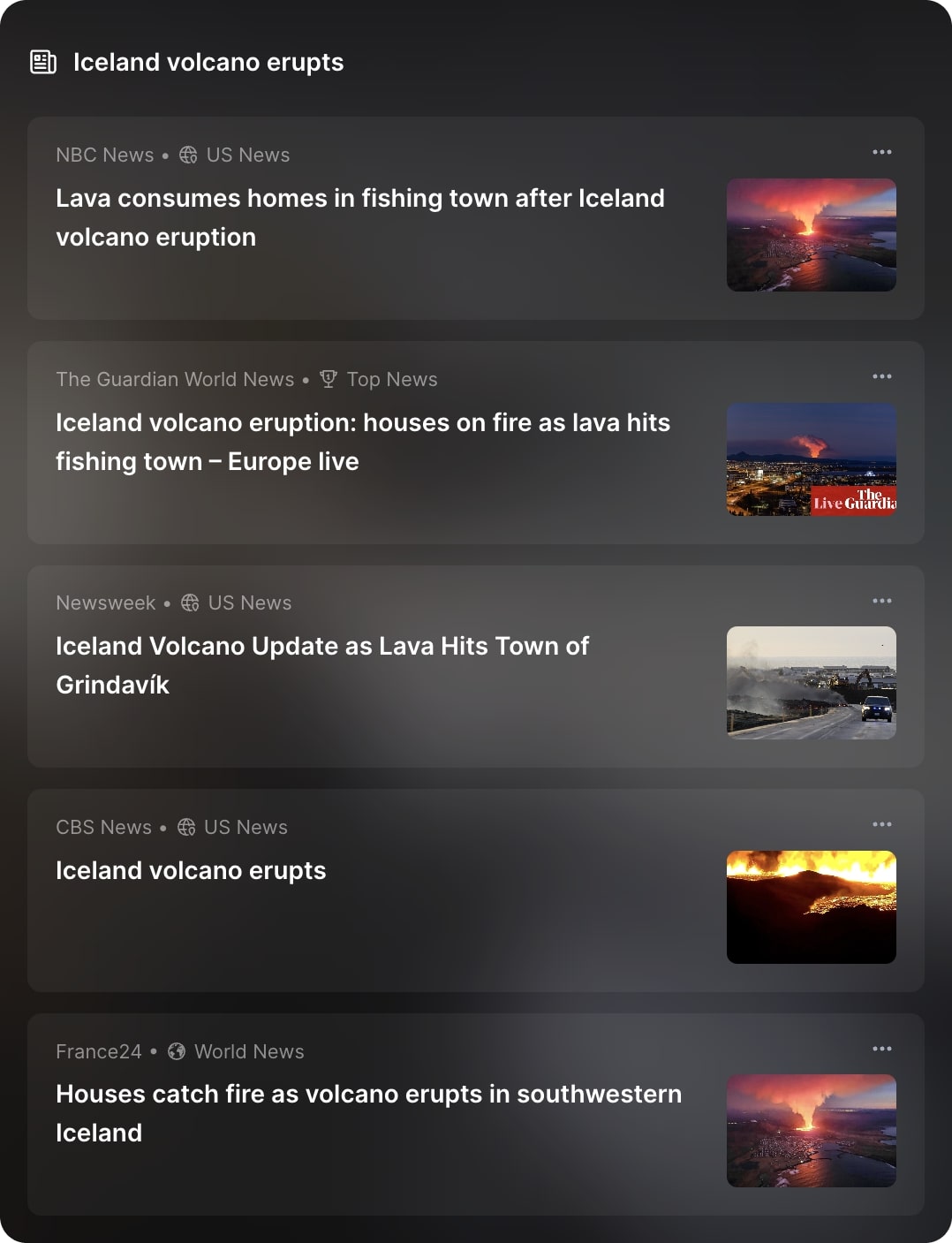 Top Stories card: summaries of the most important events and developments happening now