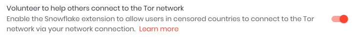 Toggle for enabling the Snowflake extension in Brave
