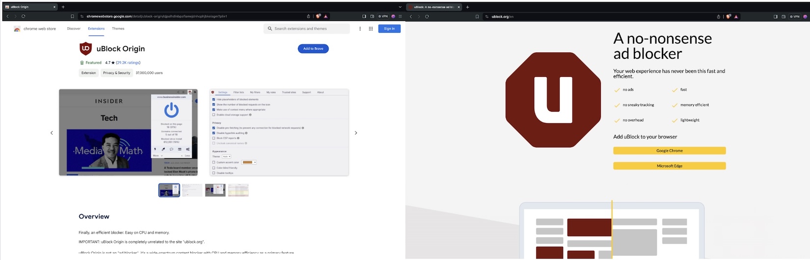 Screenshot of imitation uBlock extension