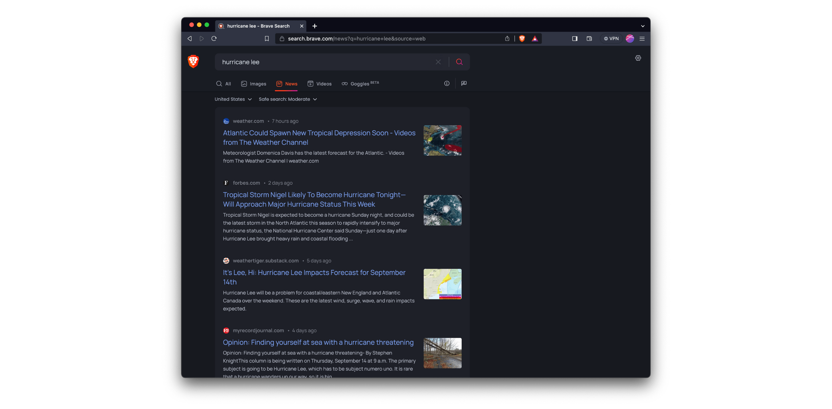 Brave Search news cluster