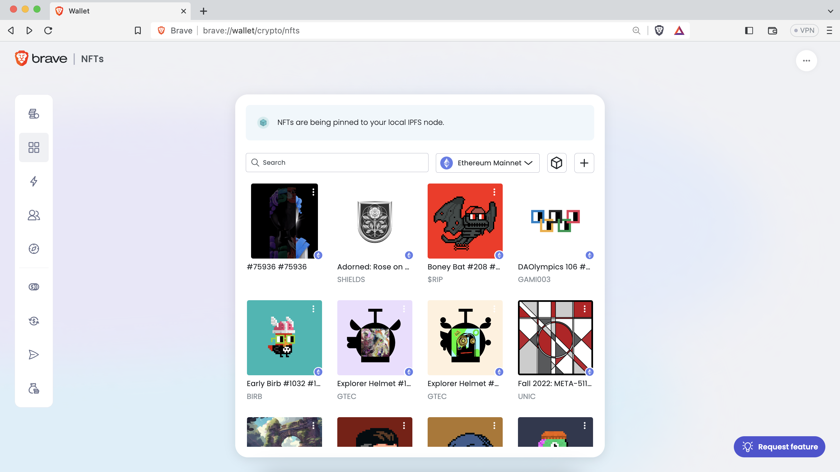 Screenshot of NFT gallery