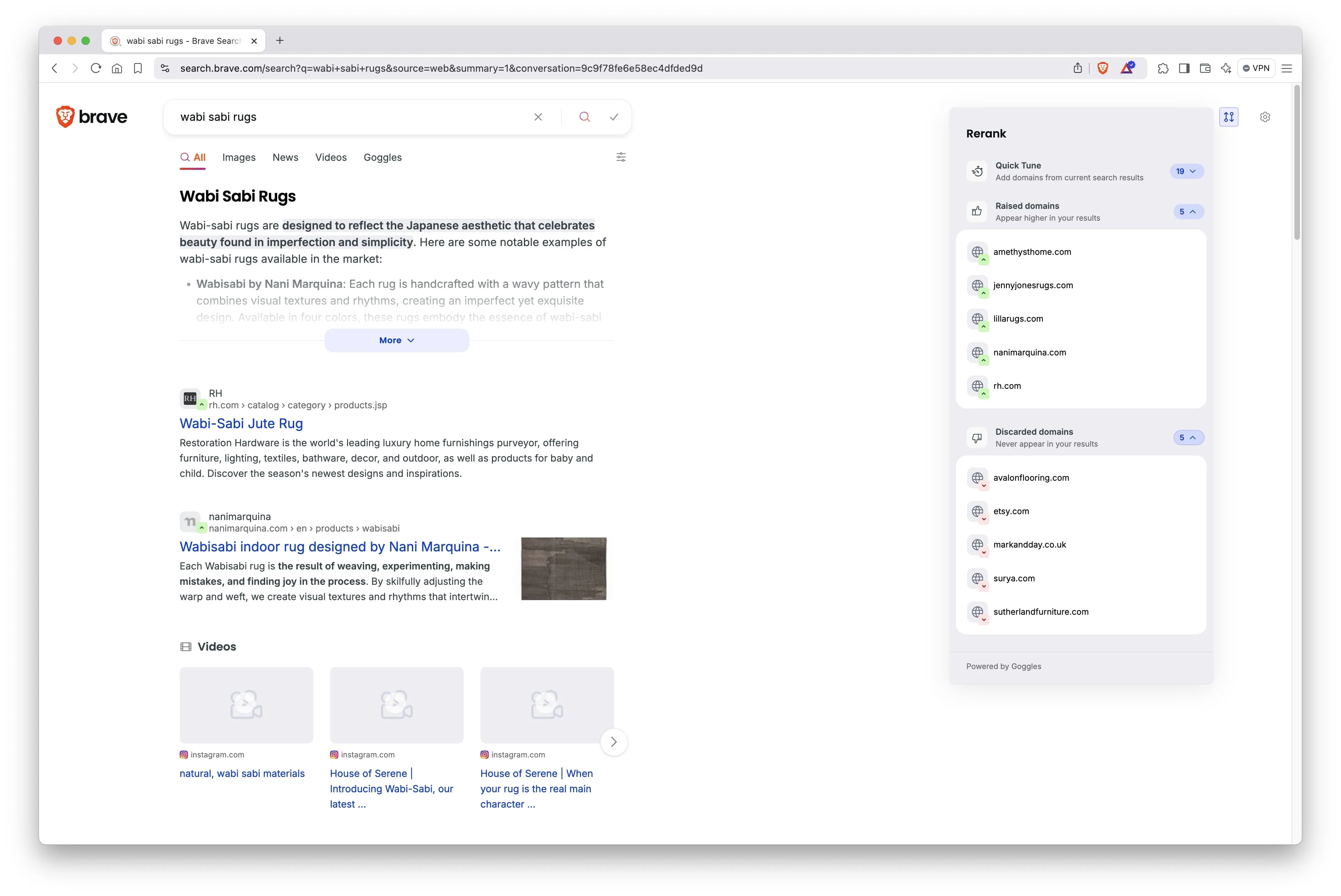 Reranking search results