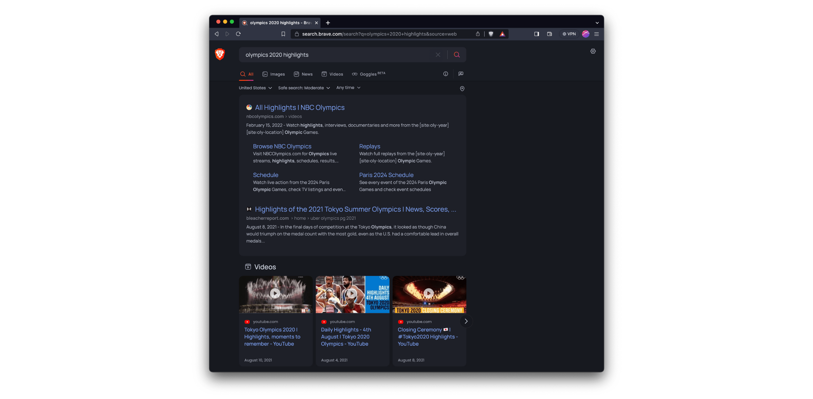 Brave Search video cluster