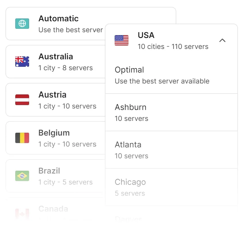 New VPN server selection